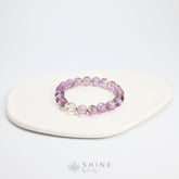 Amethyst With Clear Quartz 9mm Bead Bracelet - Shine by Evelyn -