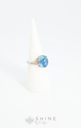 Aquamarine Gemstone Adjustable Silver Ring - Shine by Evelyn - C1595