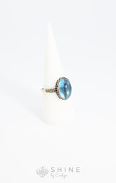 Aquamarine Gemstone Adjustable Silver Ring - Shine by Evelyn - C1598