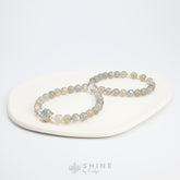 Labradorite Double Loop With Clear Quartz And Aquamarine Pendant 7mm Bead Bracelet - Shine by Evelyn -