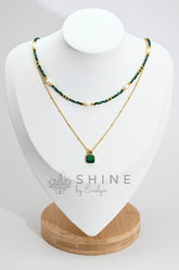 Malachite Pearl Necklace Pendant Set - Shine by Evelyn - C0643S