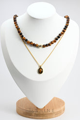 Tiger's Eye 6mm Bead Magnetic Necklace Pendant Set - Shine by Evelyn - C0936