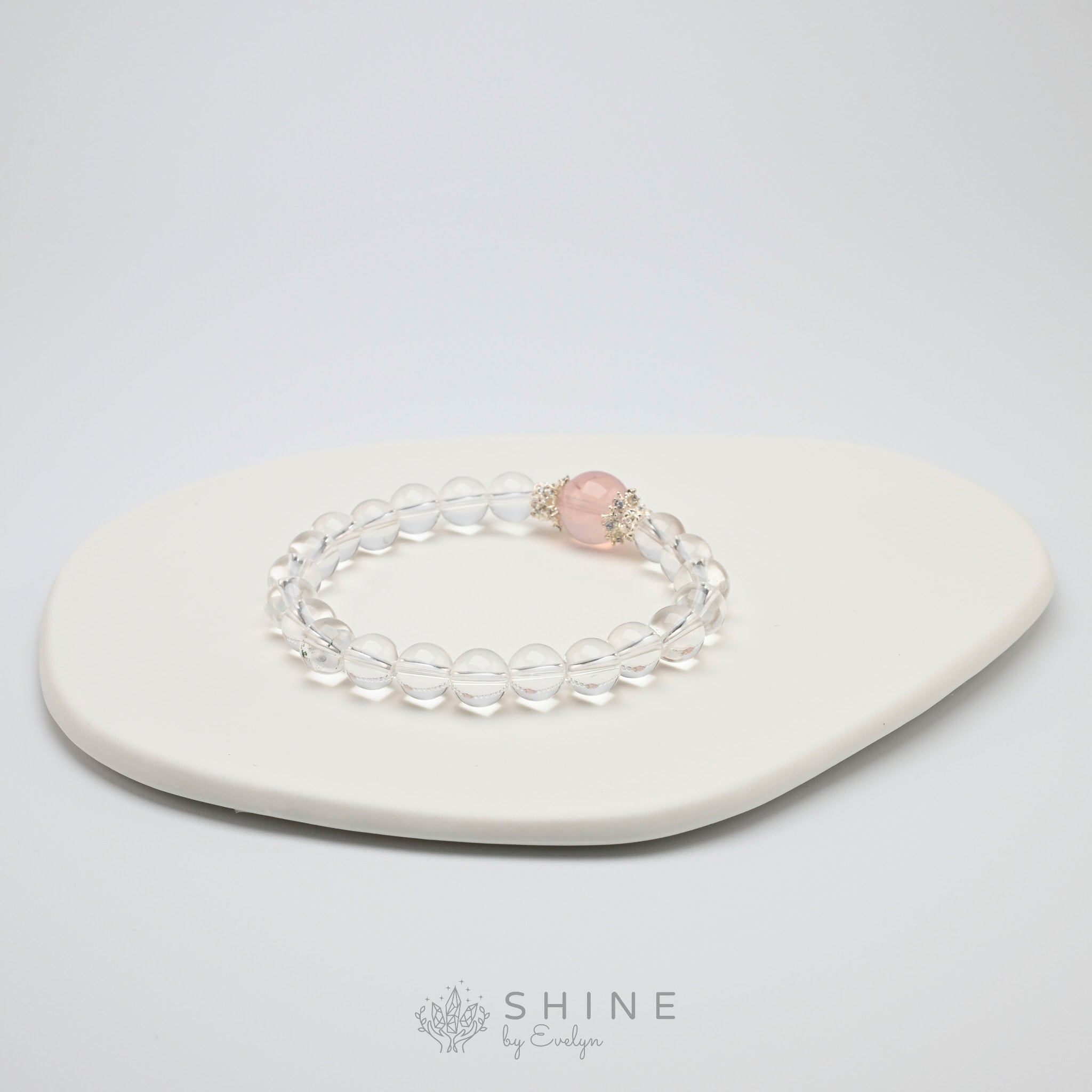 12mm Rose Quartz With Clear Quartz 8mm Bead Bracelet - Shine by Evelyn - 