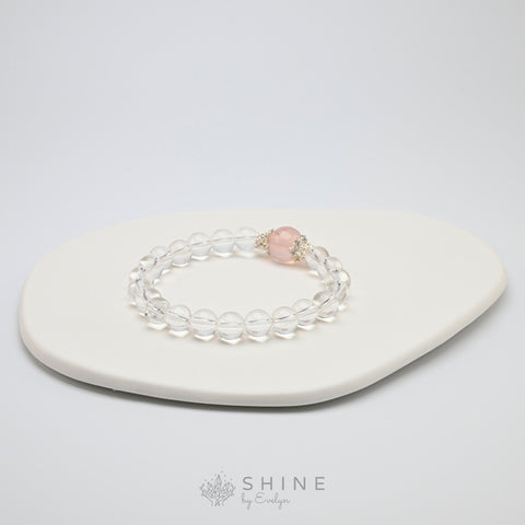 12mm Rose Quartz With Clear Quartz 8mm Bead Bracelet - Shine by Evelyn - 