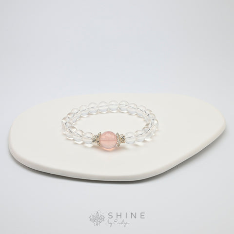 12mm Rose Quartz With Clear Quartz 8mm Bead Bracelet - Shine by Evelyn - 