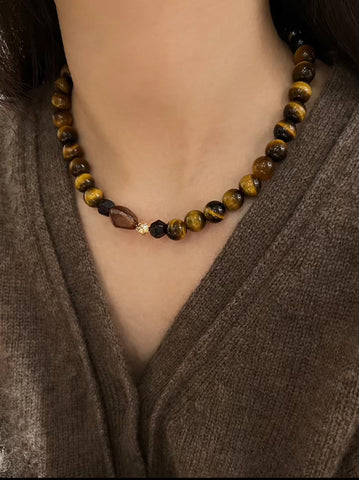 Tiger's Eye 10mm Bead Natural Stone Necklace