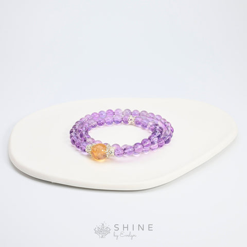 Amethyst 6.5mm Double Looped Bead Bracelet With 10.5mm Citrine Stone - Shine by Evelyn - 