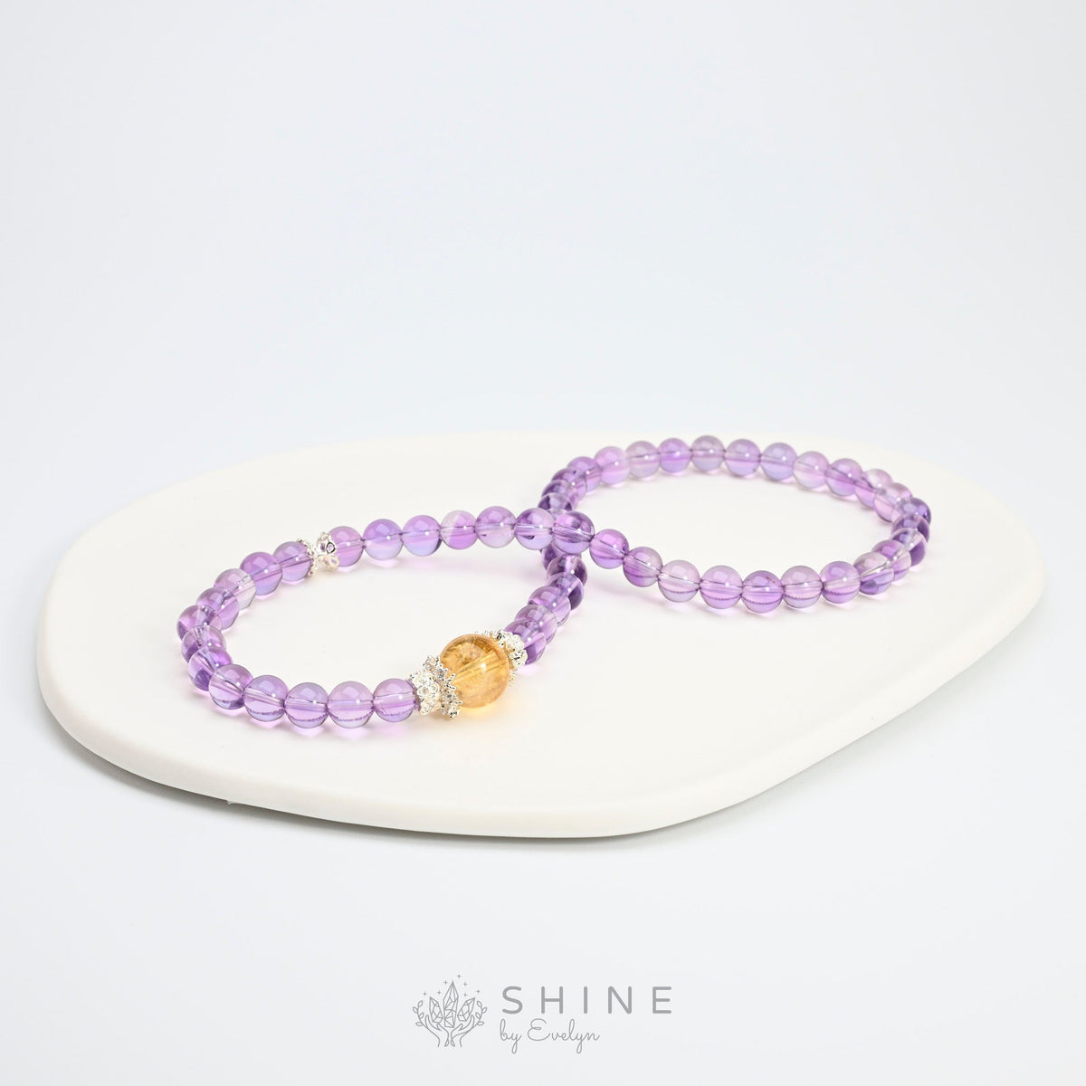 Amethyst 6.5mm Double Looped Bead Bracelet With 10.5mm Citrine Stone - Shine by Evelyn - 