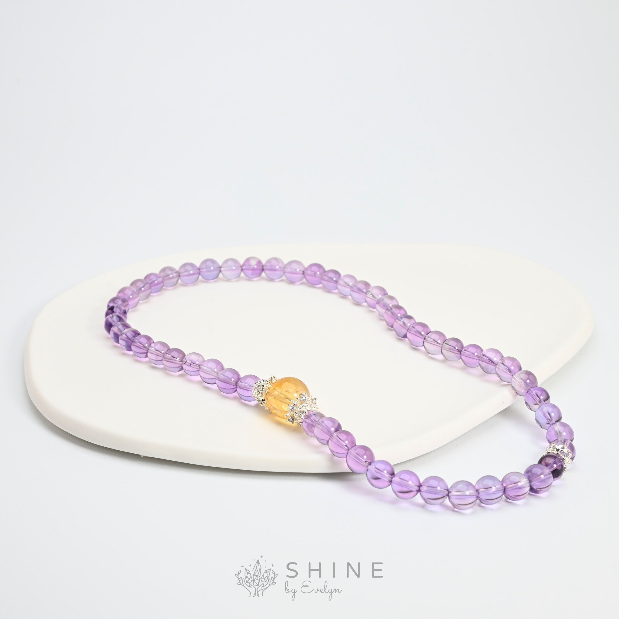 Amethyst 6.5mm Double Looped Bead Bracelet With 10.5mm Citrine Stone - Shine by Evelyn - 