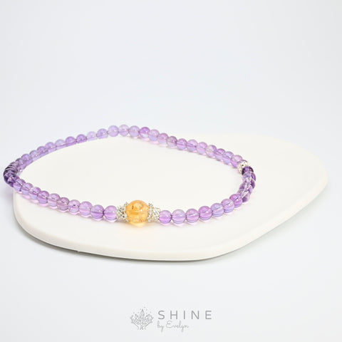 Amethyst 6.5mm Double Looped Bead Bracelet With 10.5mm Citrine Stone - Shine by Evelyn - 