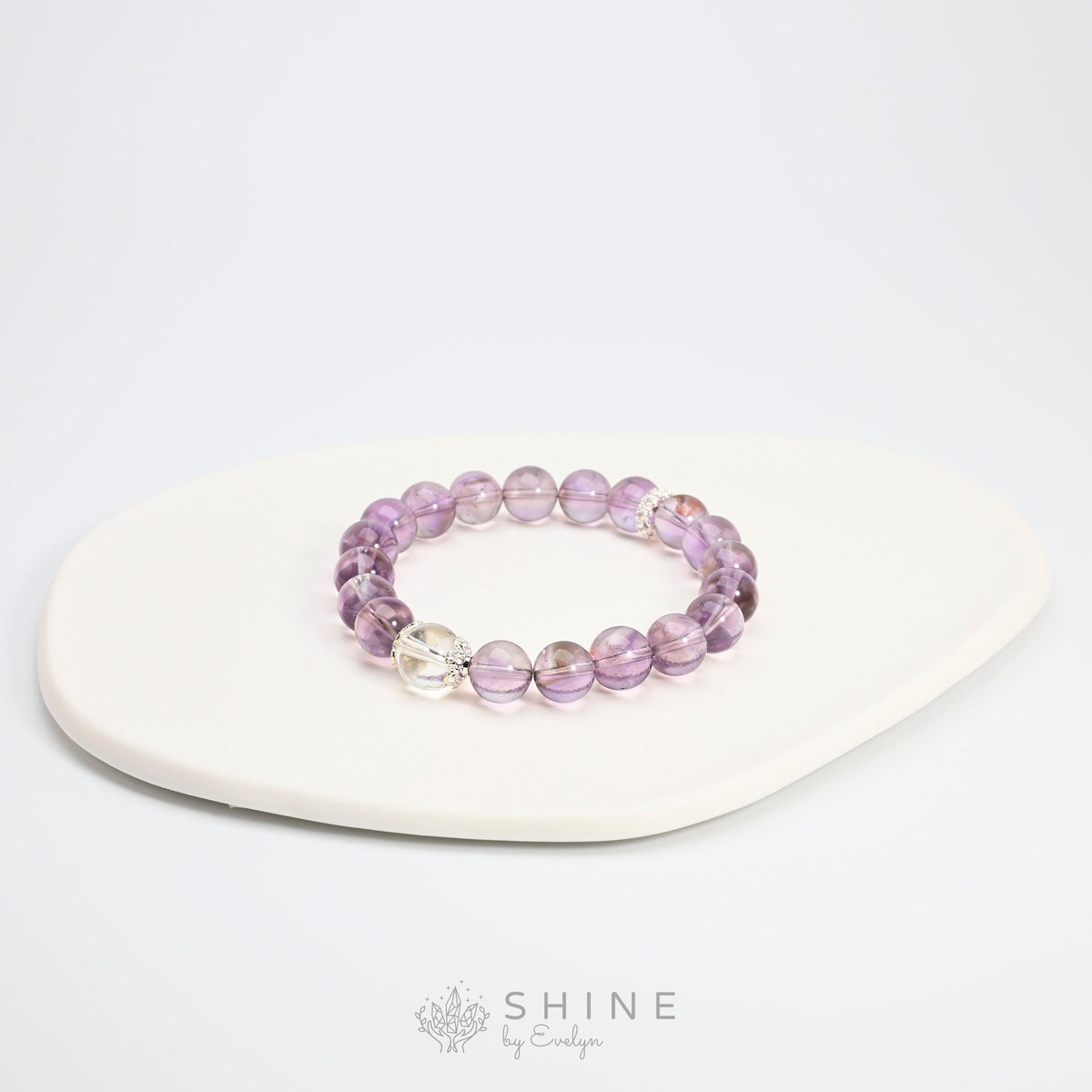 Amethyst With Clear Quartz 9mm Bead Bracelet - Shine by Evelyn - 