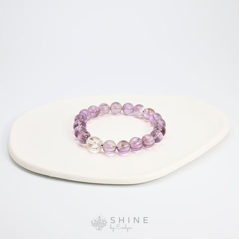 Amethyst With Clear Quartz 9mm Bead Bracelet - Shine by Evelyn - 