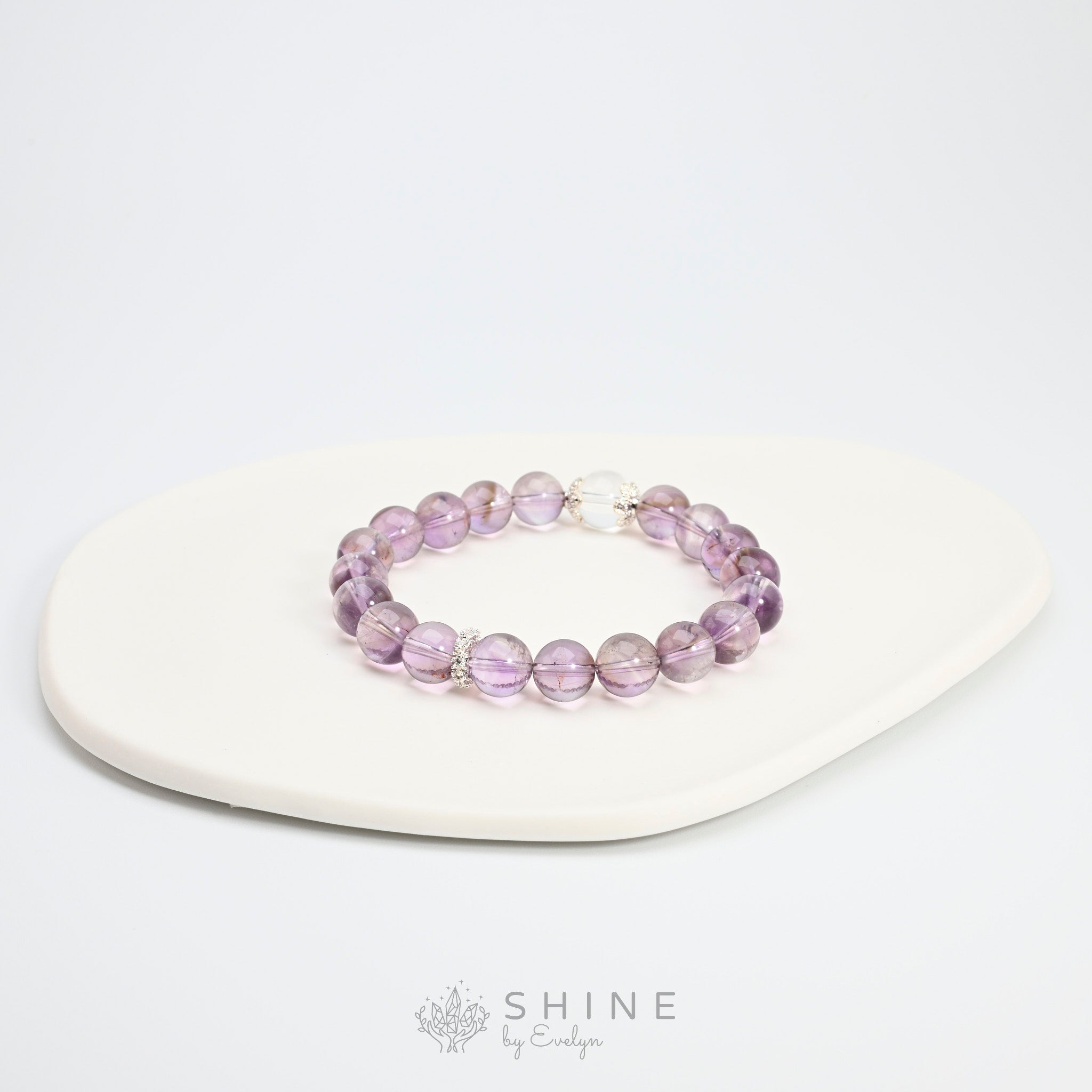 Amethyst With Clear Quartz 9mm Bead Bracelet - Shine by Evelyn - 