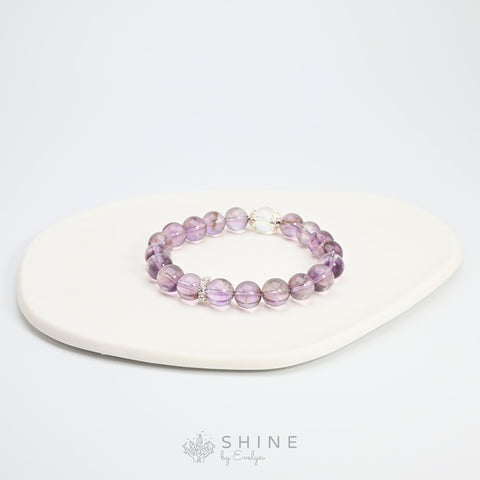 Amethyst With Clear Quartz 9mm Bead Bracelet - Shine by Evelyn - 