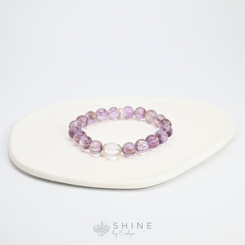 Amethyst With Clear Quartz 9mm Bead Bracelet - Shine by Evelyn - 