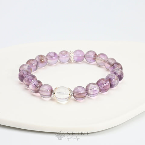 Amethyst With Clear Quartz 9mm Bead Bracelet - Shine by Evelyn - 