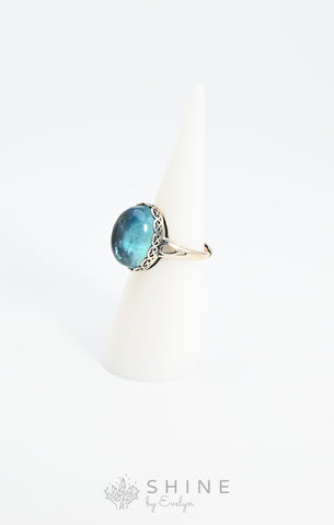 Aquamarine Gemstone Adjustable Silver Ring - Shine by Evelyn - C1583