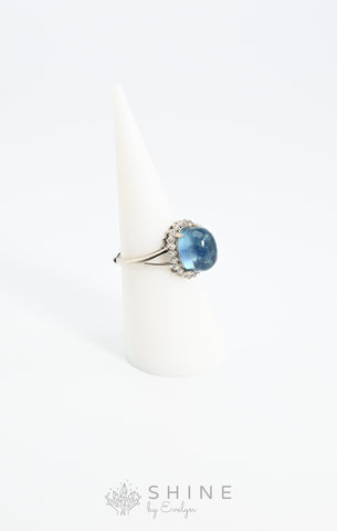 Aquamarine Gemstone Adjustable Silver Ring - Shine by Evelyn - C1589