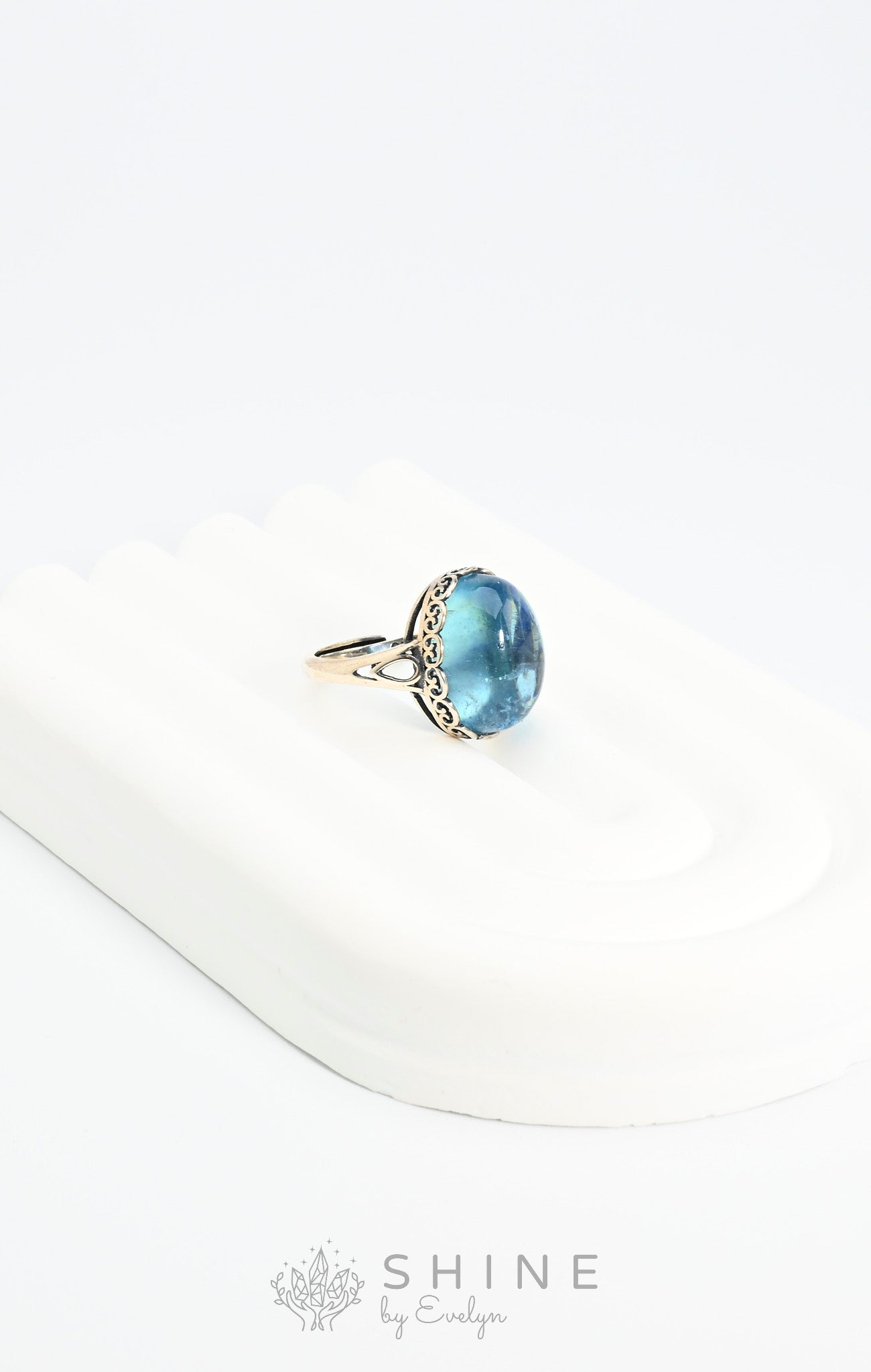 Aquamarine Gemstone Adjustable Silver Ring - Shine by Evelyn - C1583