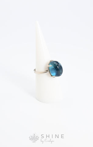 Aquamarine Gemstone Adjustable Silver Ring - Shine by Evelyn - C1578