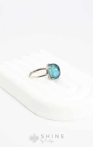 Aquamarine Gemstone Adjustable Silver Ring - Shine by Evelyn - C1578