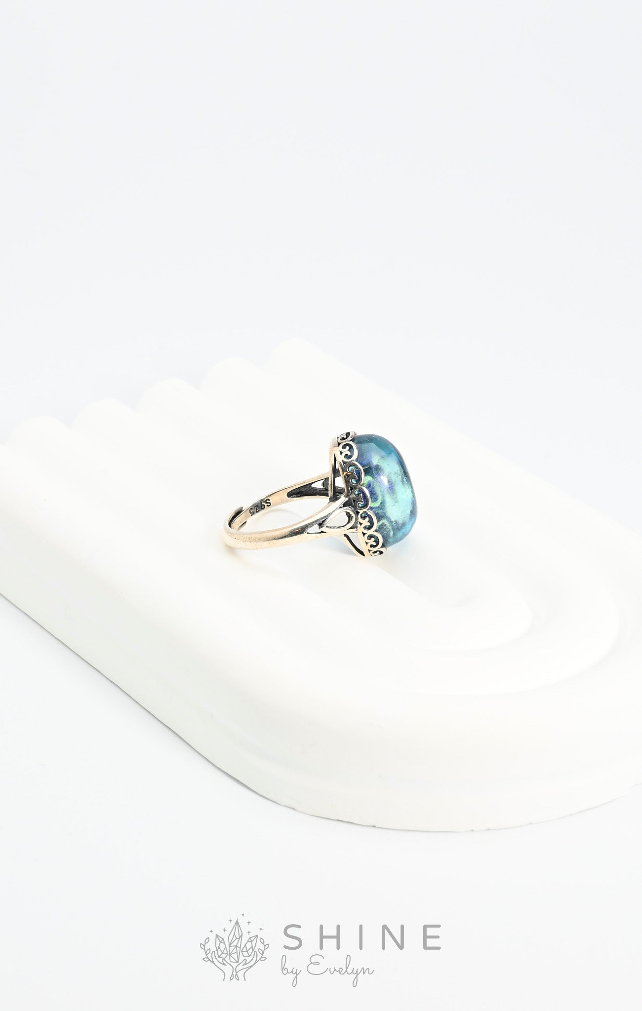 Aquamarine Gemstone Adjustable Silver Ring - Shine by Evelyn - C1583