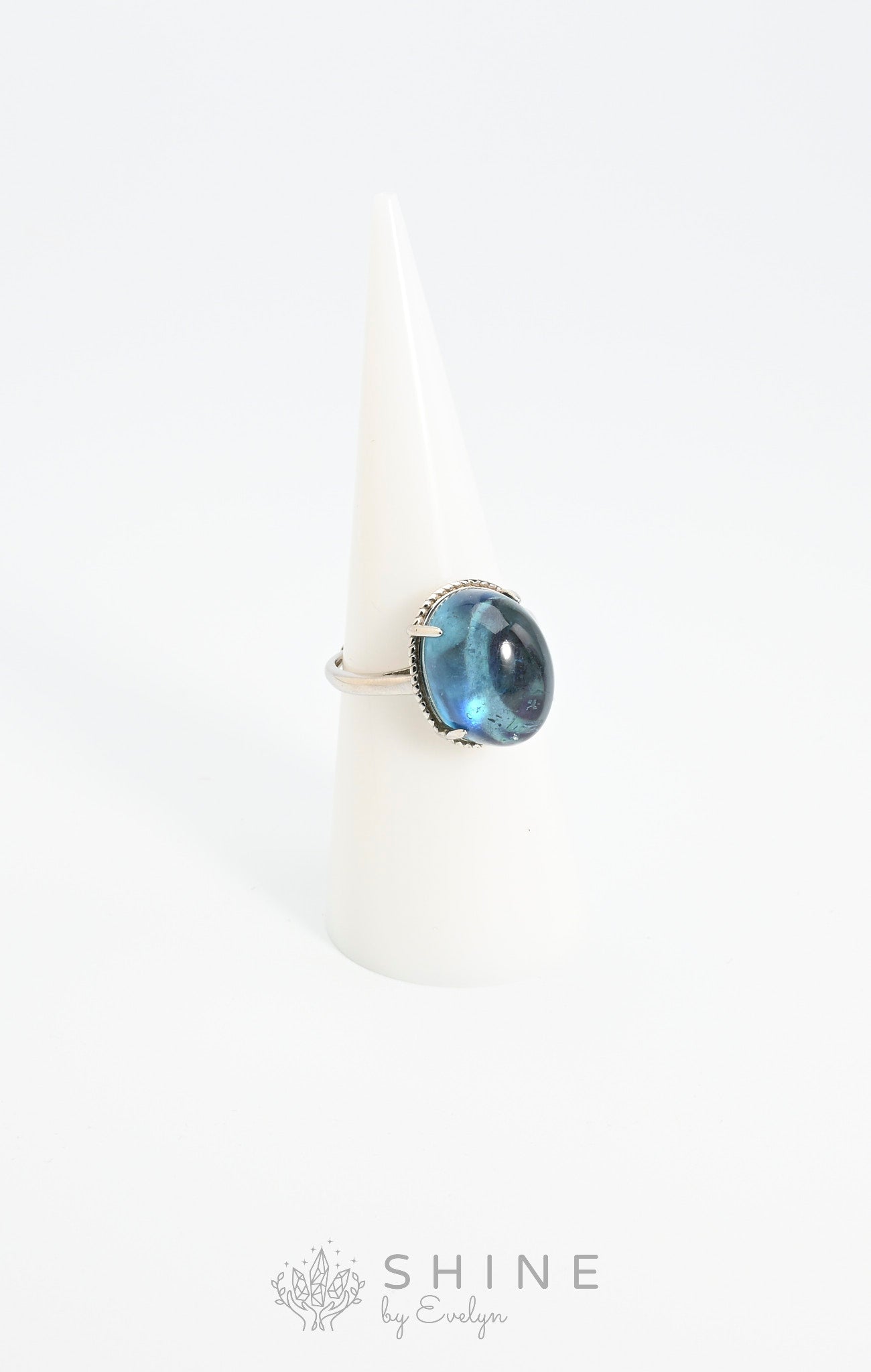 Aquamarine Gemstone Adjustable Silver Ring - Shine by Evelyn - C1578