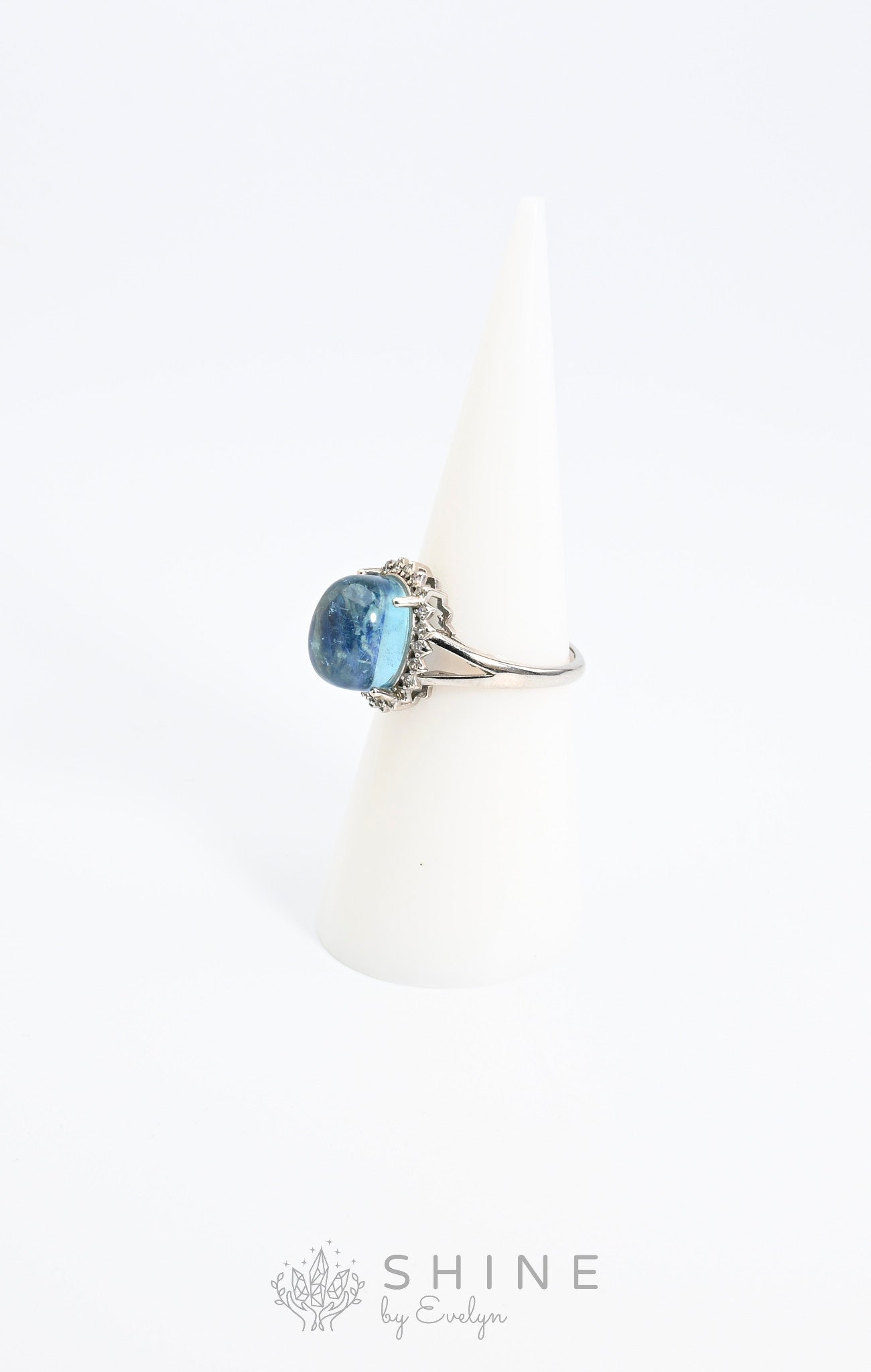 Aquamarine Gemstone Adjustable Silver Ring - Shine by Evelyn - C1589