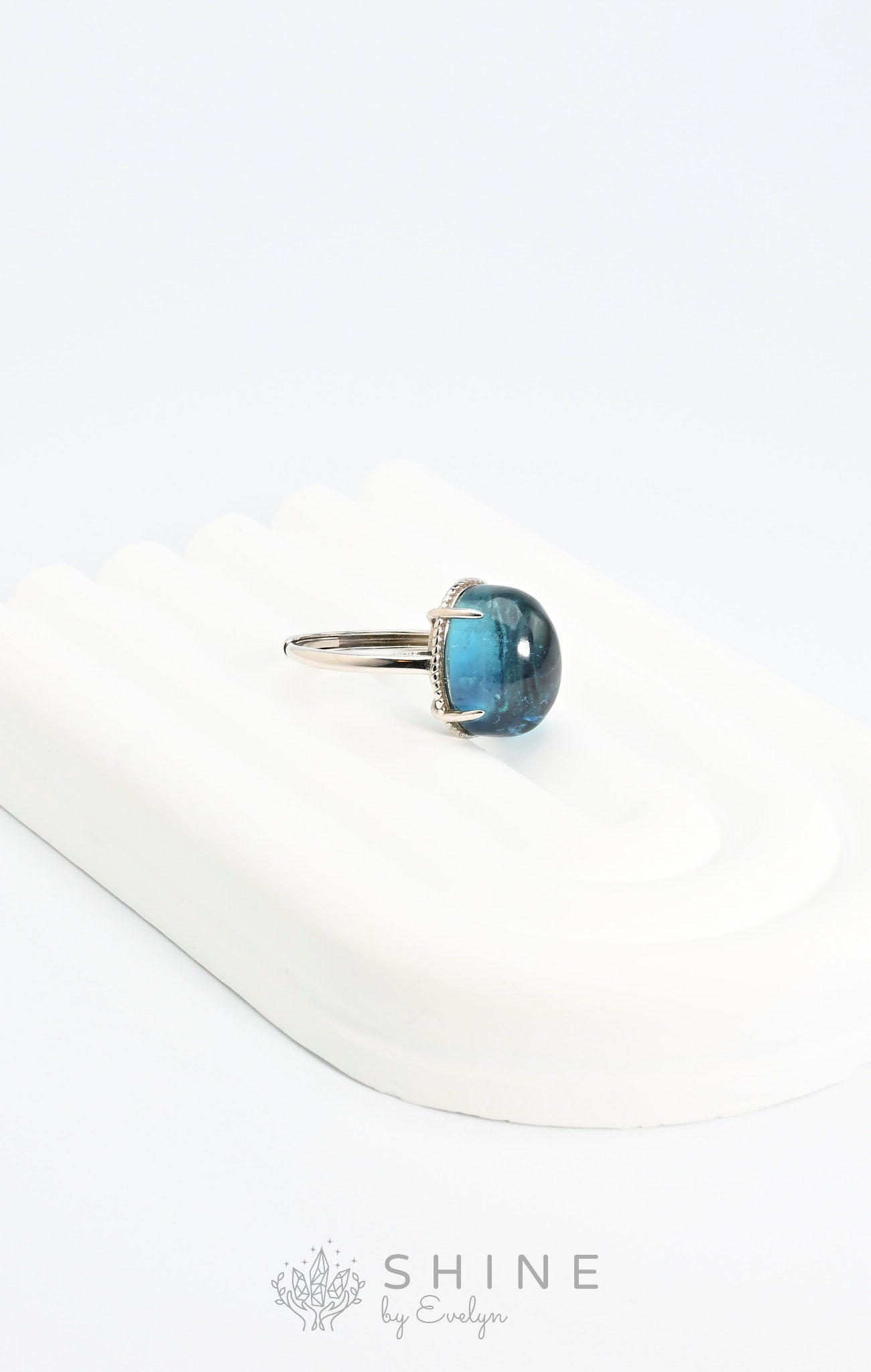 Aquamarine Gemstone Adjustable Silver Ring - Shine by Evelyn - C1578