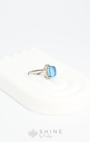 Aquamarine Gemstone Adjustable Silver Ring - Shine by Evelyn - C1589