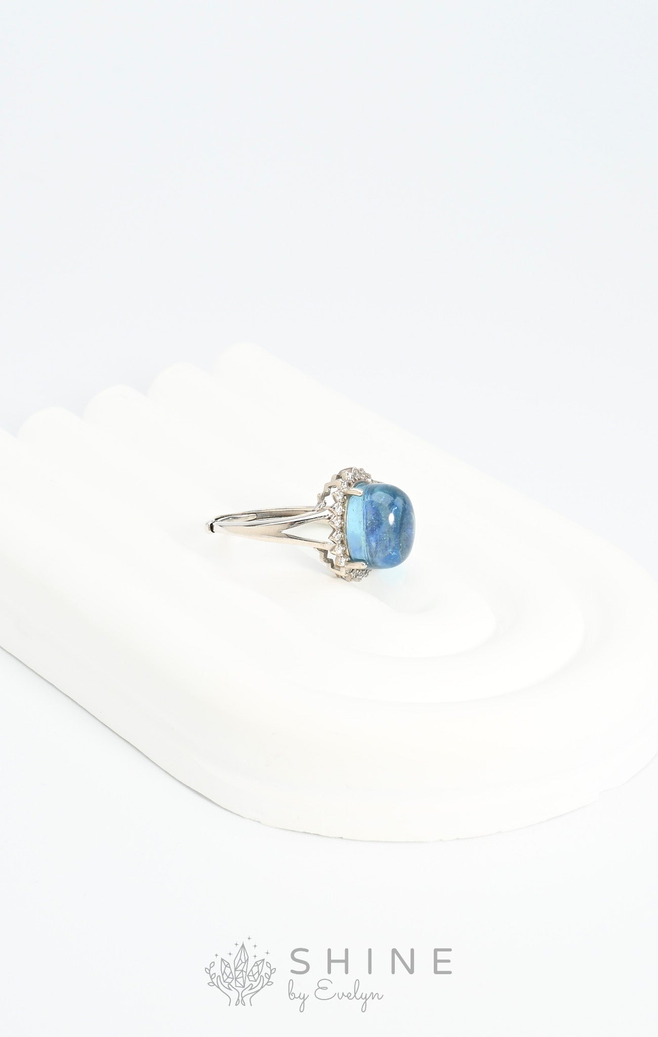 Aquamarine Gemstone Adjustable Silver Ring - Shine by Evelyn - C1589