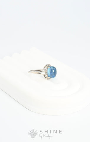 Aquamarine Gemstone Adjustable Silver Ring - Shine by Evelyn - C1589