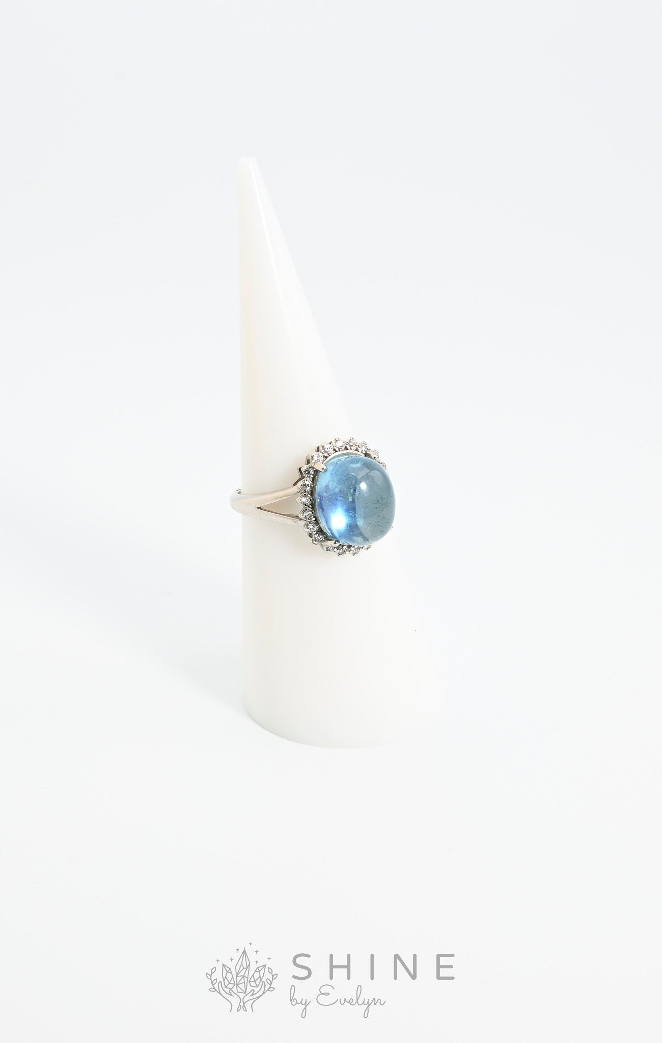 Aquamarine Gemstone Adjustable Silver Ring - Shine by Evelyn - C1589