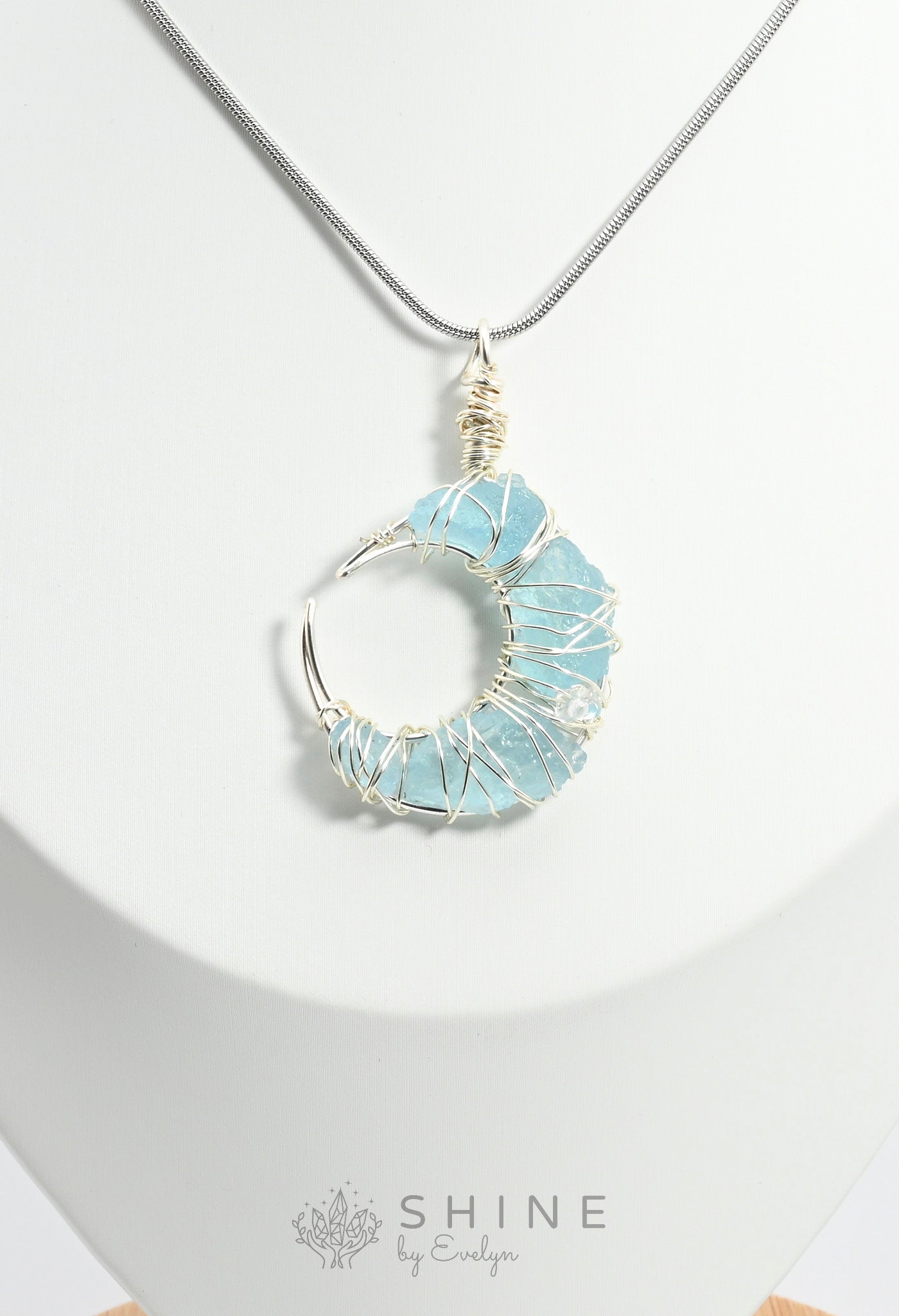 Aquamarine Moon Pendant with Citrine Pebbles - Shine by Evelyn - C0961