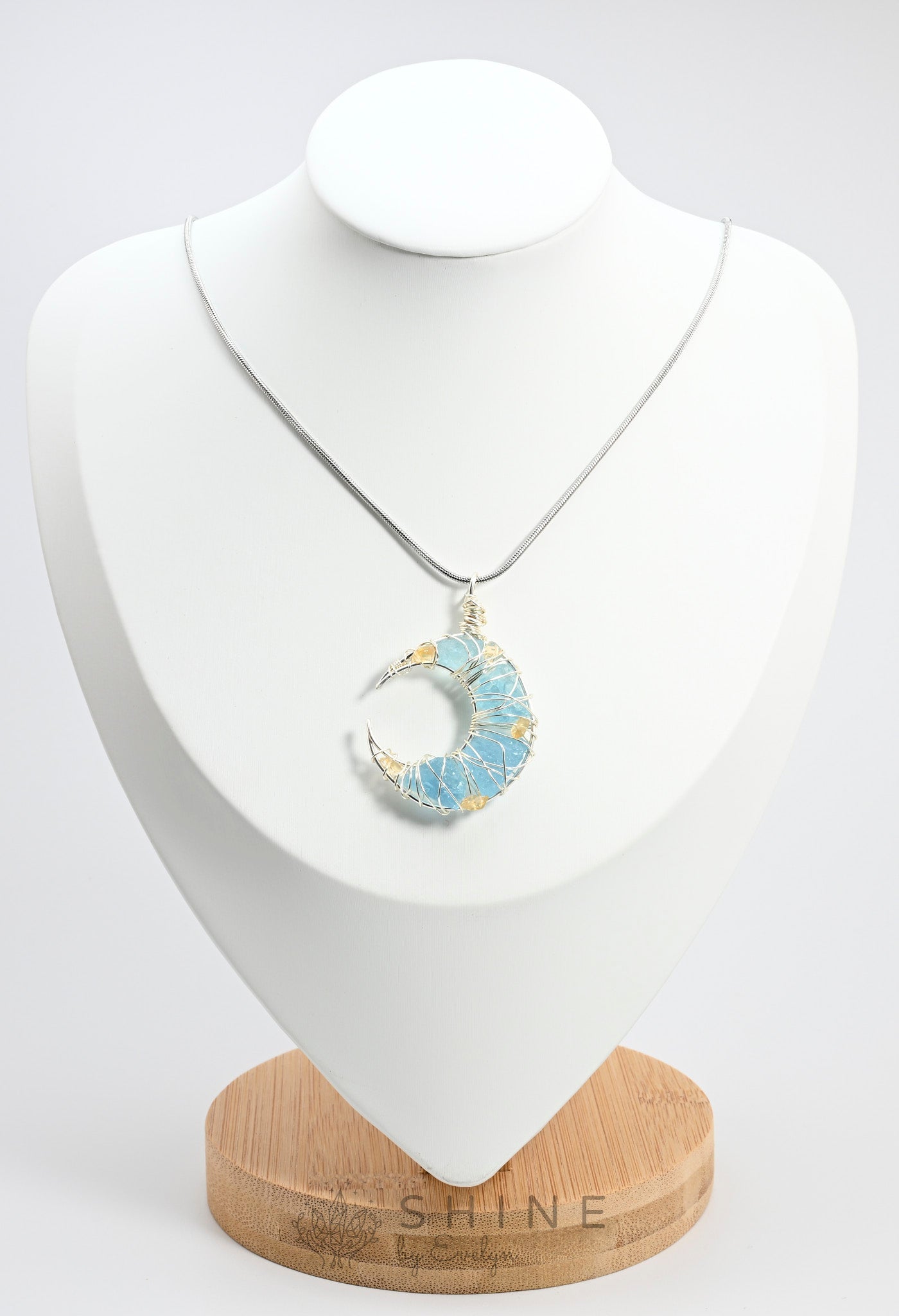 Aquamarine Moon Pendant with Citrine Pebbles - Shine by Evelyn - C0960