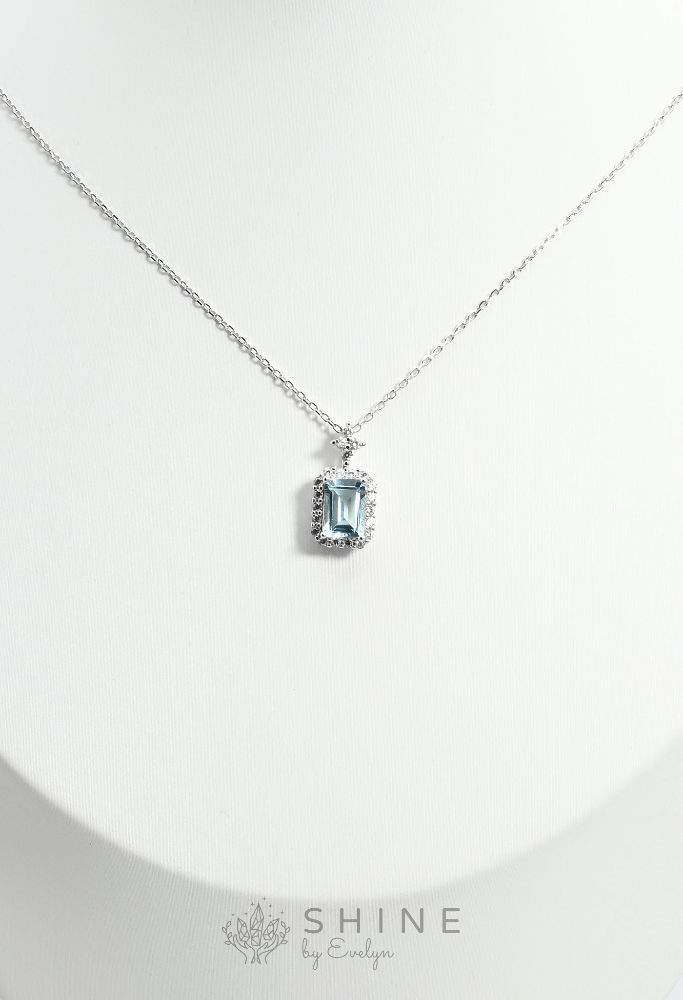 Aquamarine Stirling Silver Rectangular Pendant - Shine by Evelyn - C0945