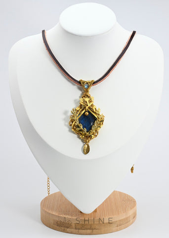 Copper Wraped Labradorite Handmade Pendant Necklace With Leather Cord - Shine by Evelyn - C1734