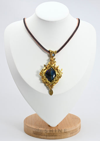 Copper Wraped Labradorite Handmade Pendant Necklace With Leather Cord - Shine by Evelyn - C1723