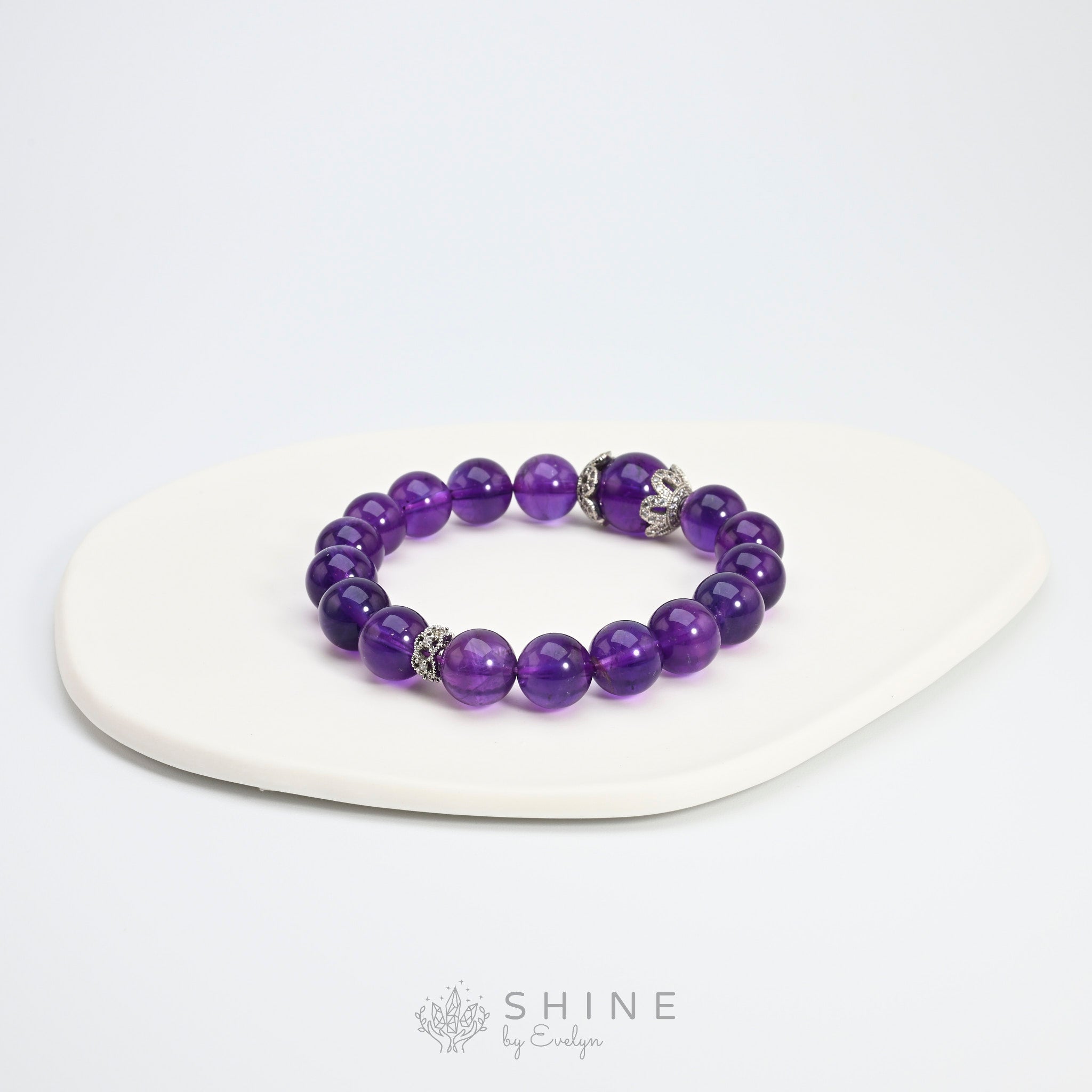 Deep Purple Amethyst 11mm Bead Bracelet - Shine by Evelyn - 