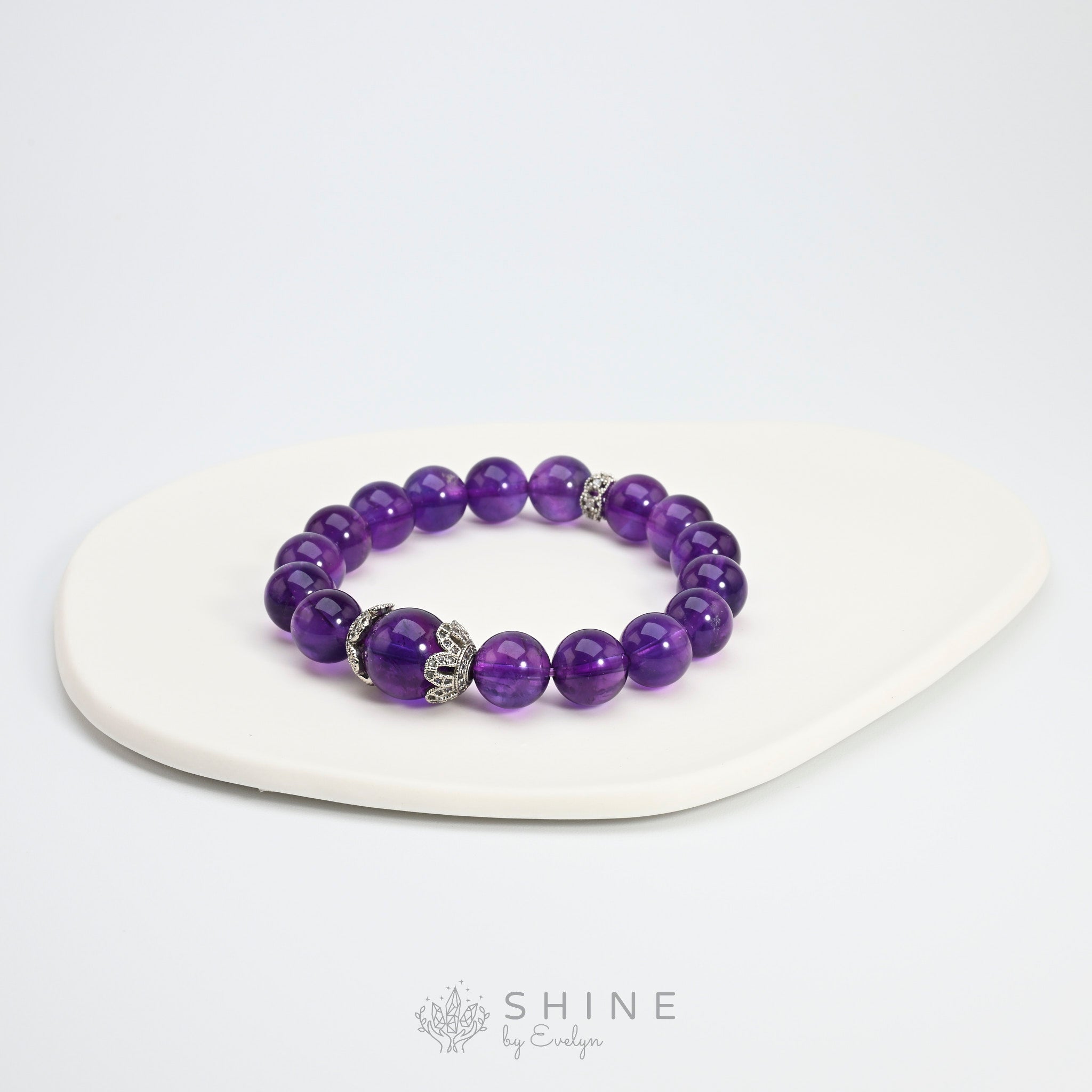 Deep Purple Amethyst 11mm Bead Bracelet - Shine by Evelyn - 