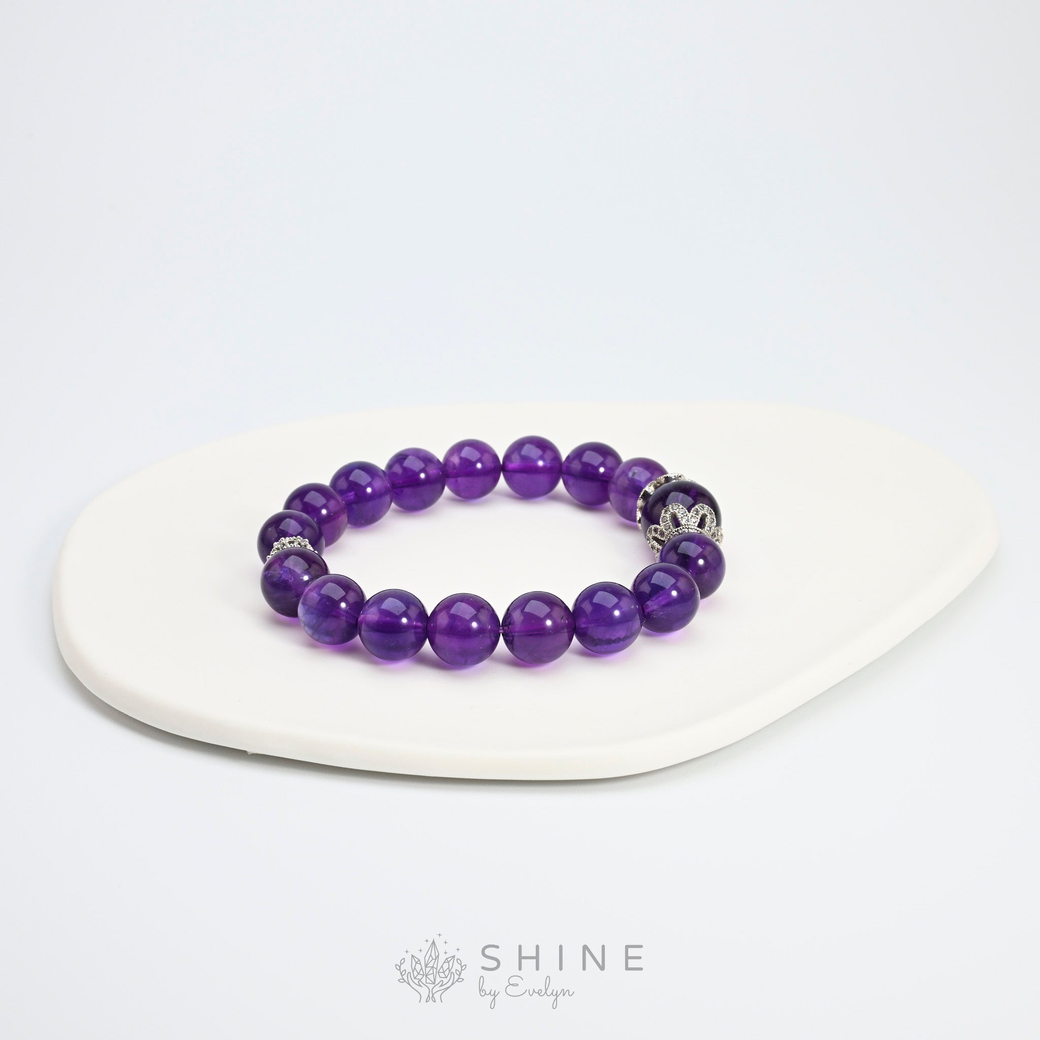 Deep Purple Amethyst 11mm Bead Bracelet - Shine by Evelyn - 