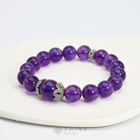 Deep Purple Amethyst 11mm Bead Bracelet - Shine by Evelyn - 