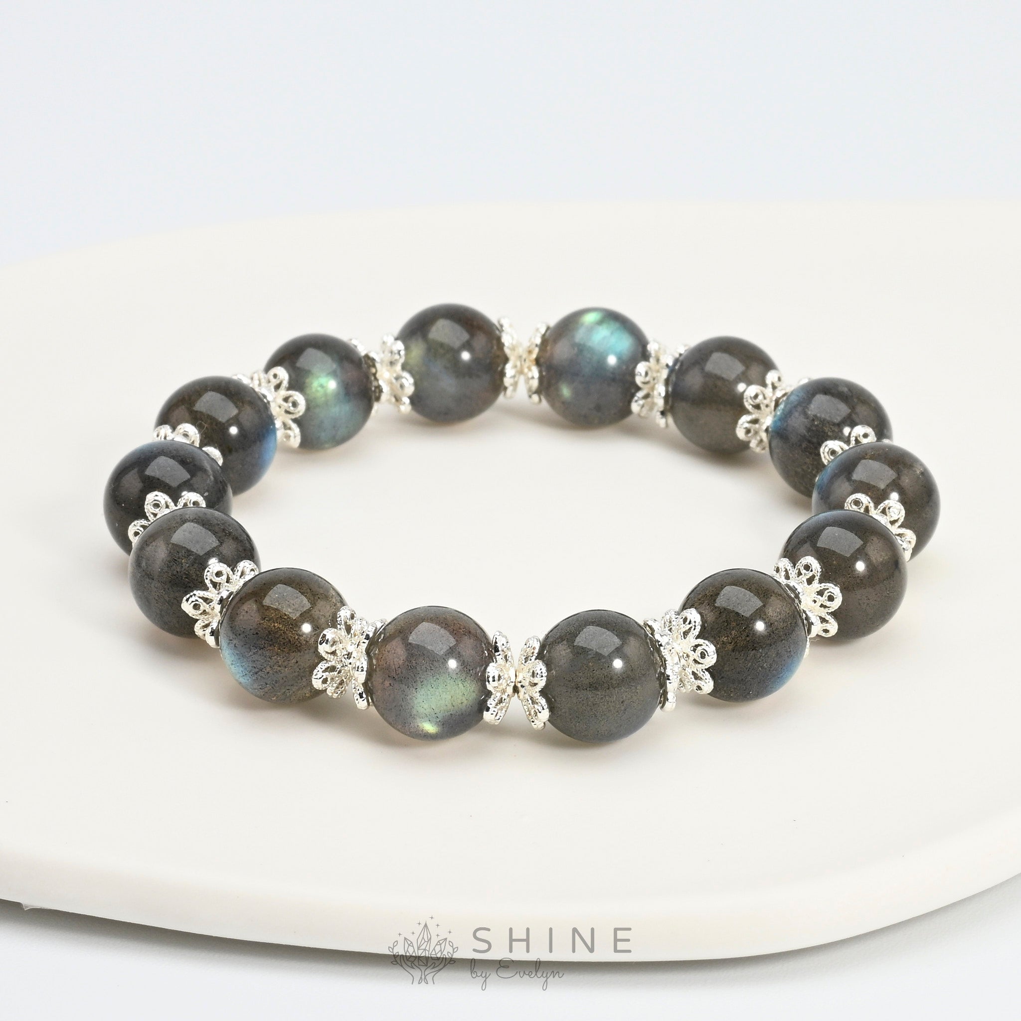 Fancy Spacer Labradorite 10mm Beads Bracelet - Shine by Evelyn - 