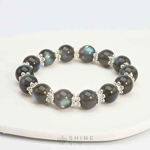 Fancy Spacer Labradorite 10mm Beads Bracelet - Shine by Evelyn - 