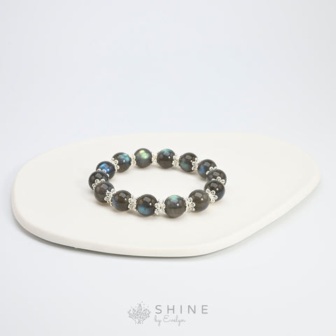 Fancy Spacer Labradorite 10mm Beads Bracelet - Shine by Evelyn - 