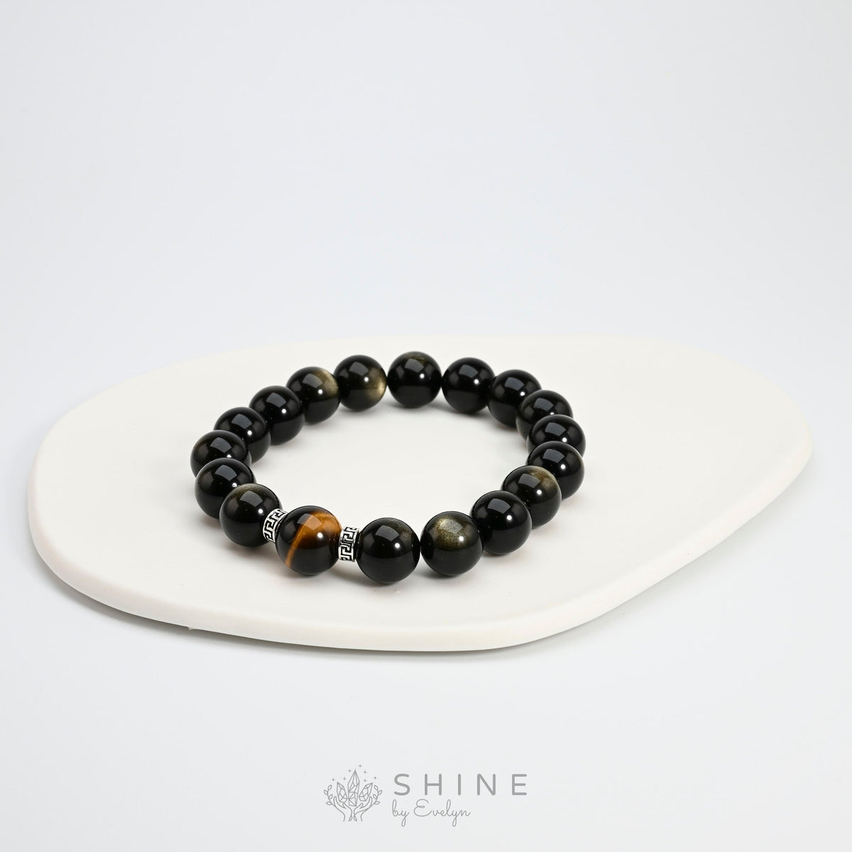 Gold Obsedian With Yellow Tiger's 12mm Bead Bracelet - Shine by Evelyn - 