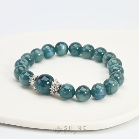 Green Kyanite 9mm Crystal Beads Bracelet - Shine by Evelyn - 