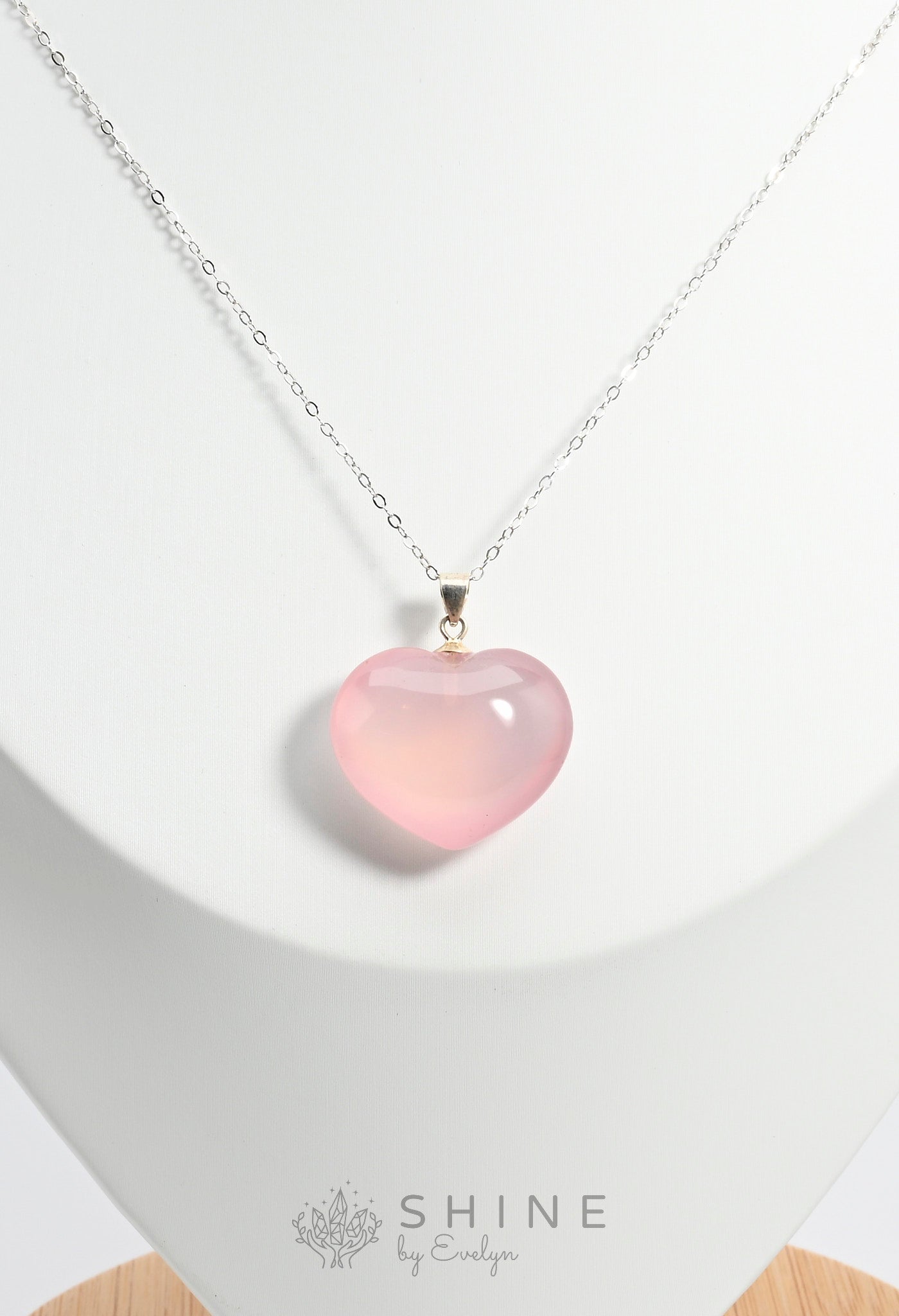 Heart Shaped Rose Quartz Necklace Pendant - Shine by Evelyn - C0939