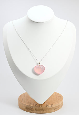 Heart Shaped Rose Quartz Necklace Pendant - Shine by Evelyn - C0939