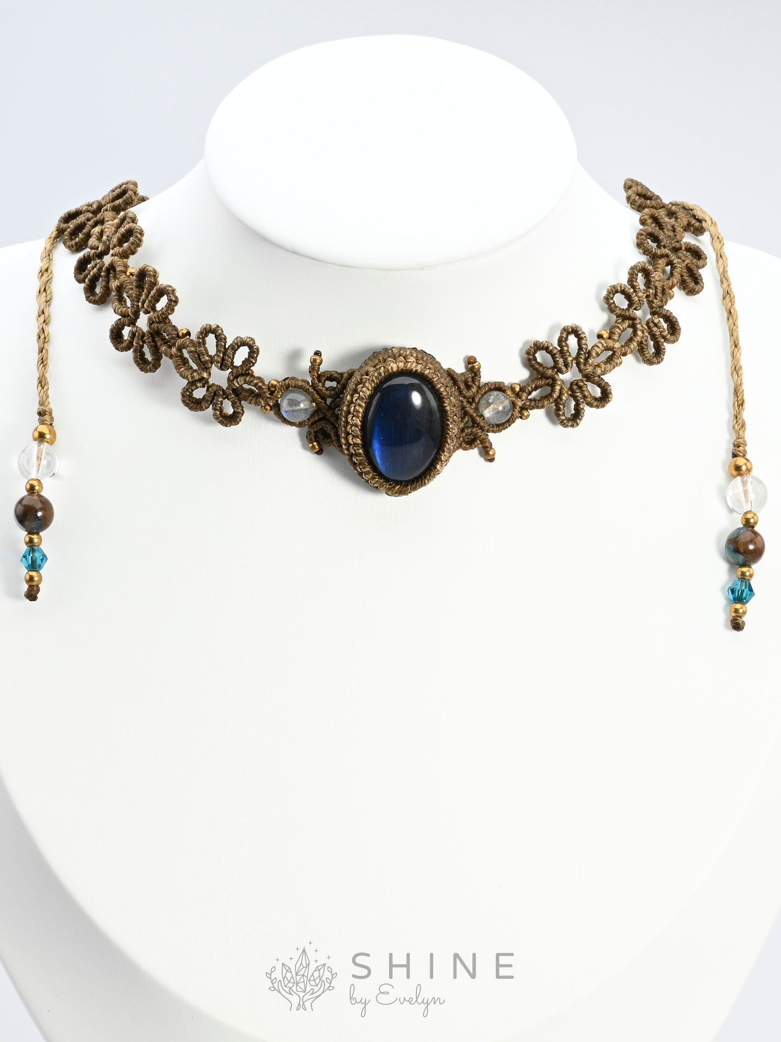 Labradorite Macrame Choker Necklace - Shine by Evelyn - C1542